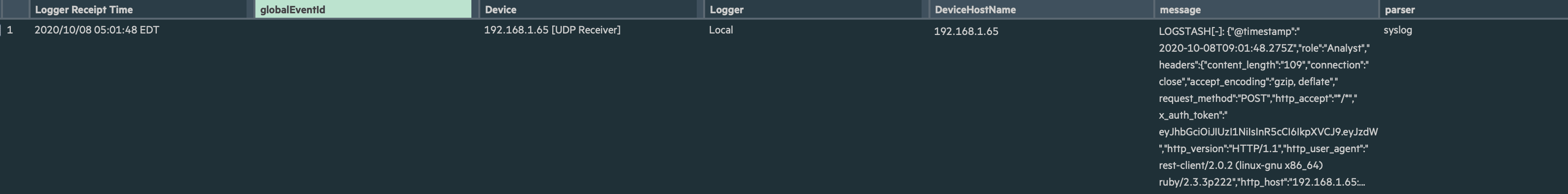 Карточка о новом пользователе Logstash в ArcSight Logger
